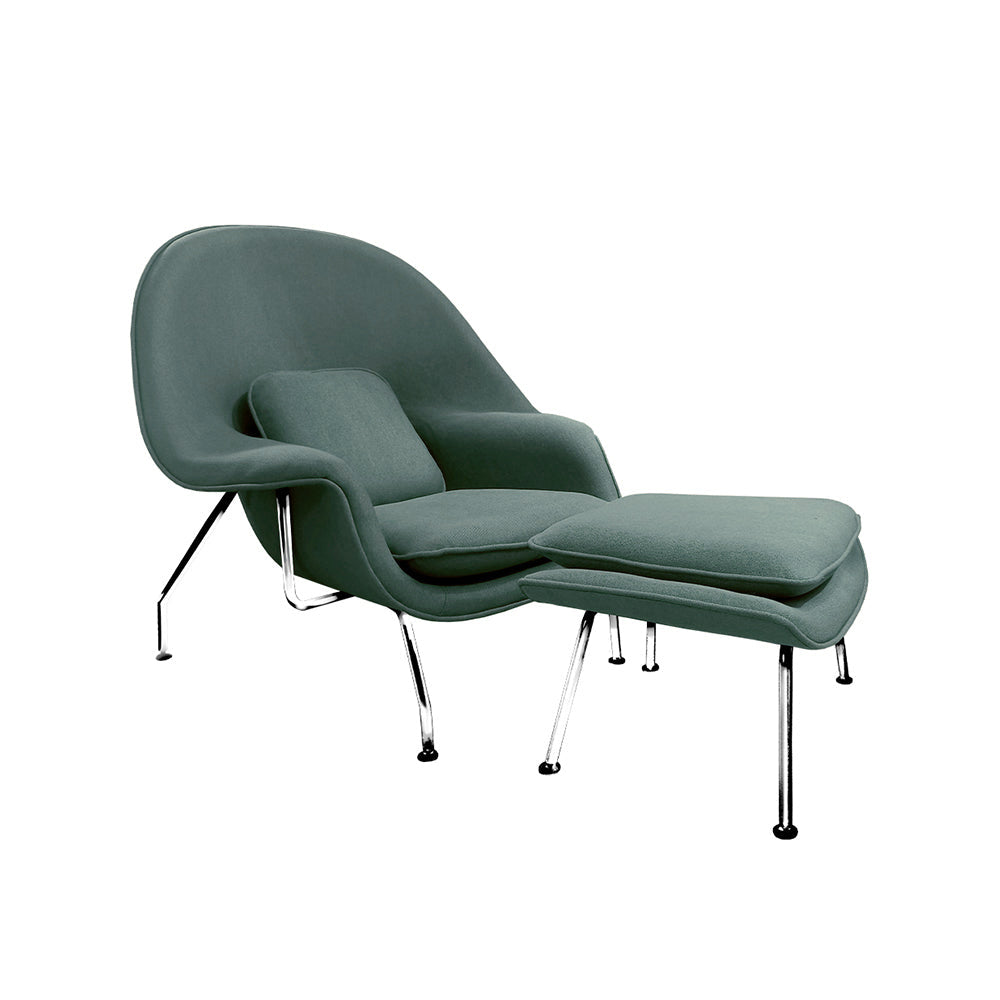 Sillón Womb con Otomana tela verde Musgo